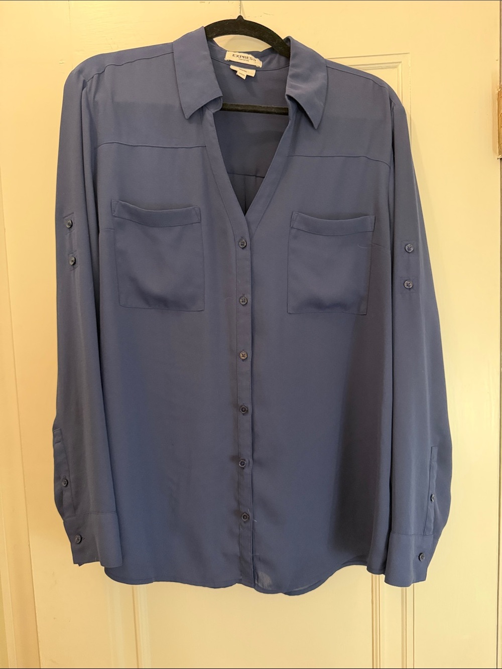 Express Women's Button-Down Shirt in Navy Blue